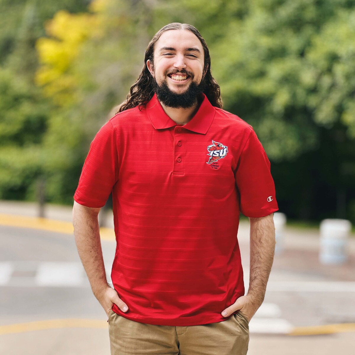 Champion® Punching Cy Cardinal Tonal Striped Polo